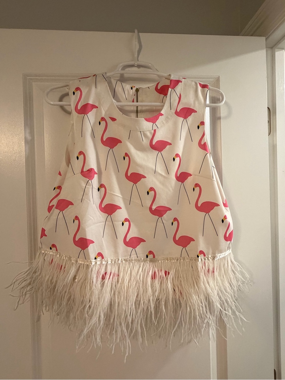 Women’s flamingo top with feathers size L